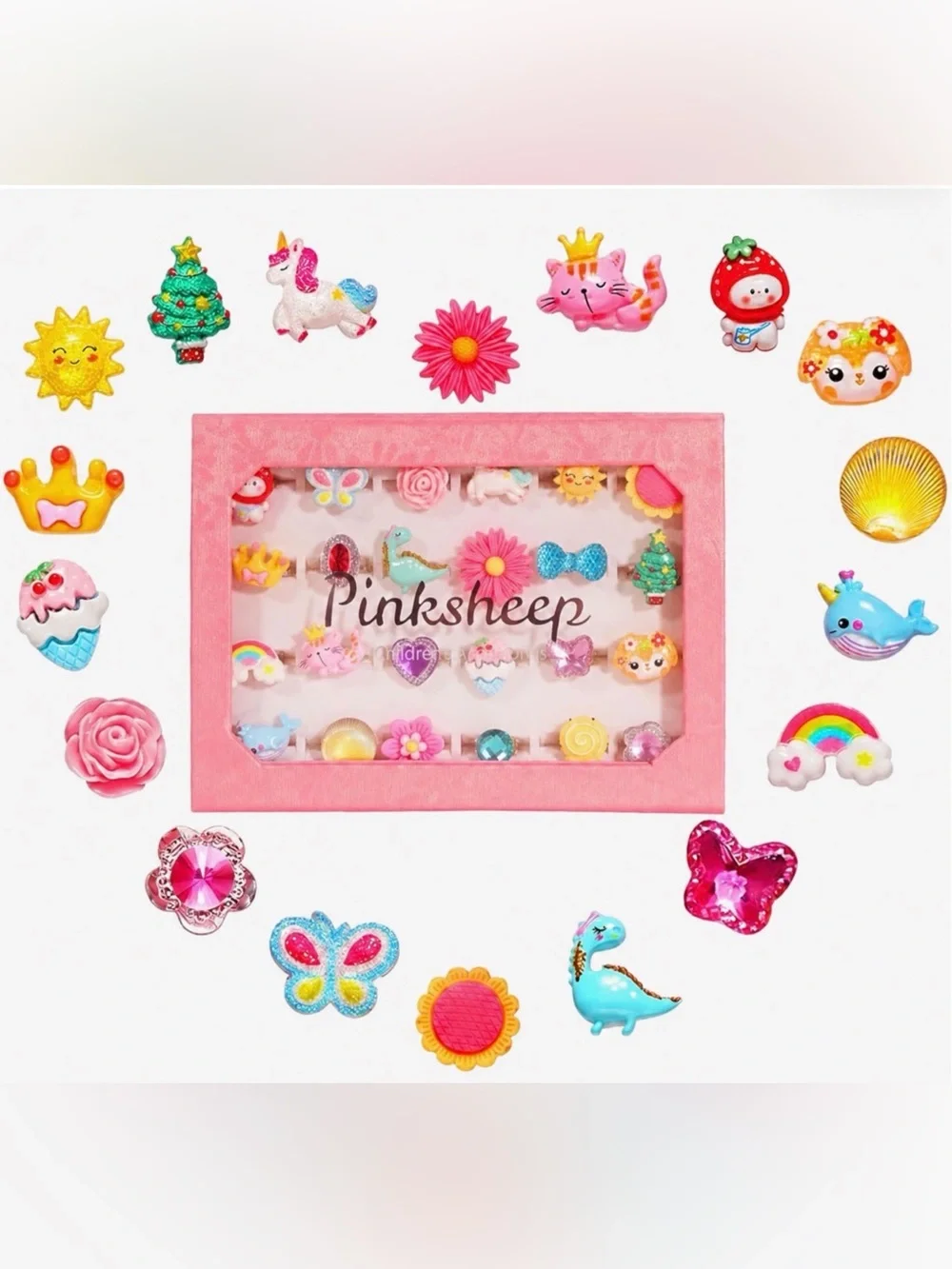 Pink Sheep 24 Pc Set Girl Jewel Rings